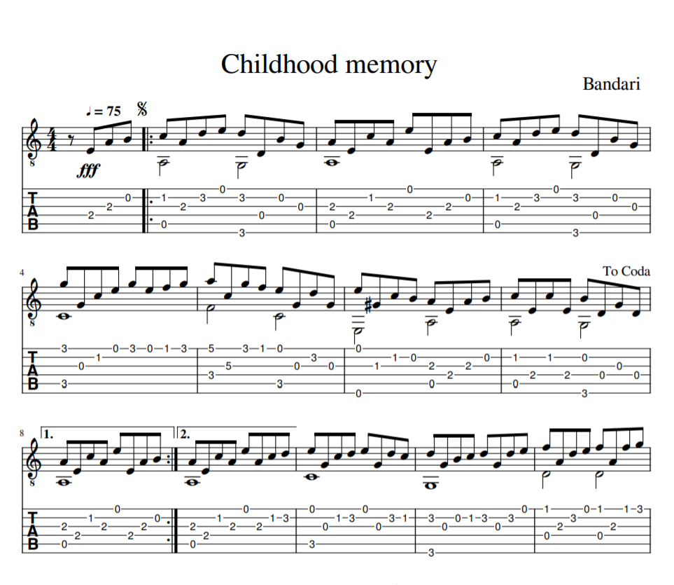 Childhood memory sheet guitar tab